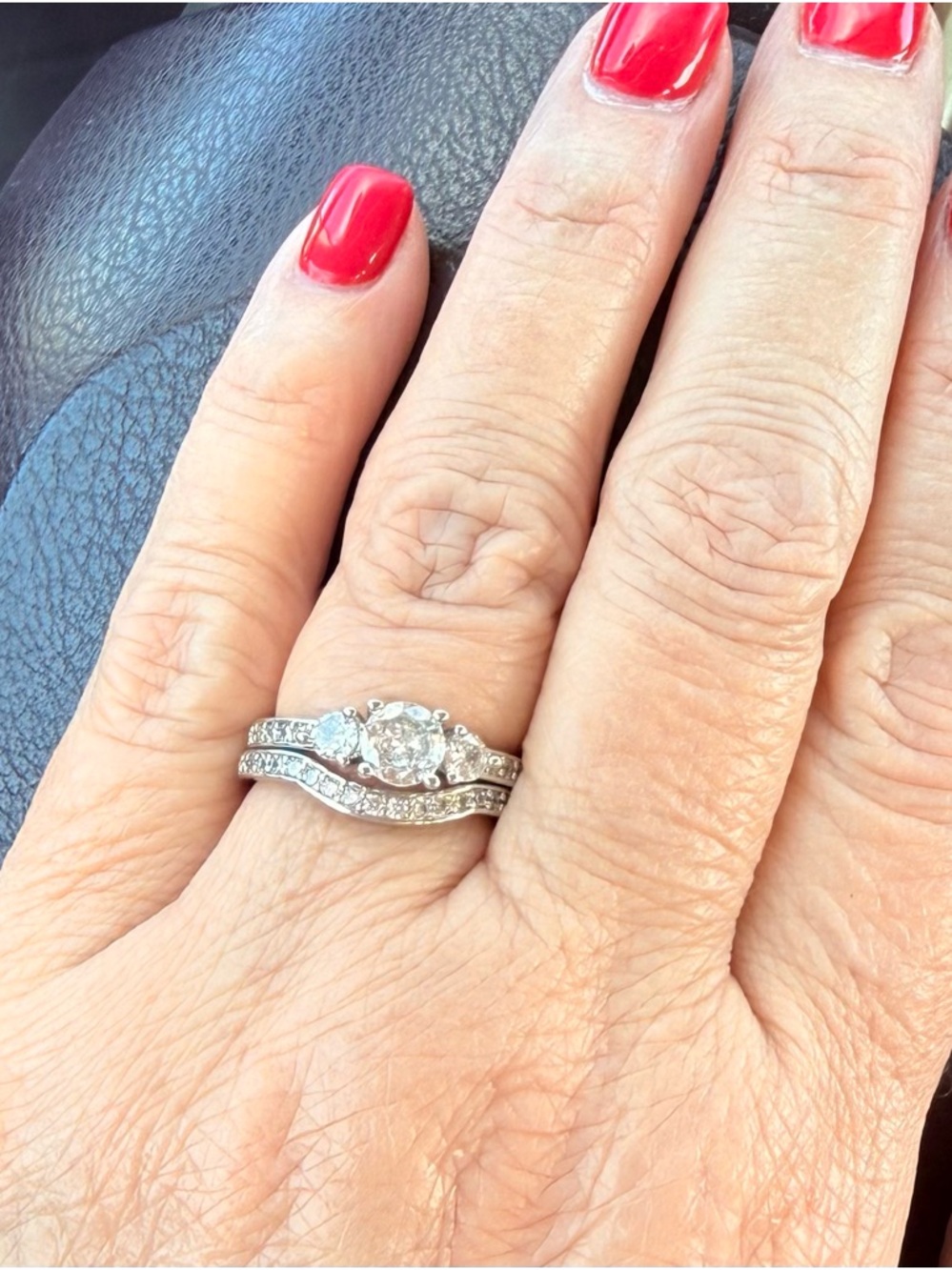 Sterling Silver Bridal Ring Set with Center CZ in Silver Size 7